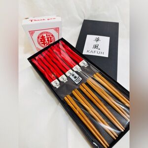 NWT Kafuh Red and Brown Reusable Chopsticks Set